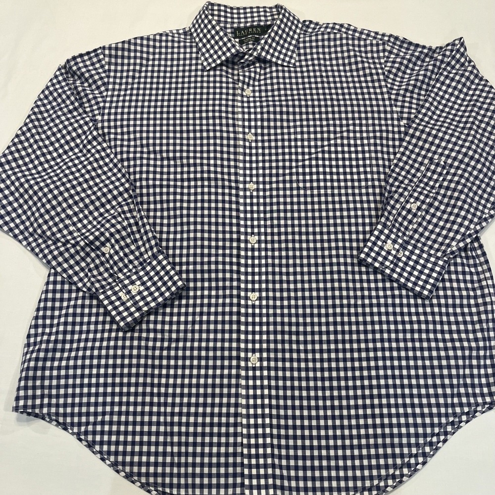 Lauren Ralph Lauren Button Up Shirt Blue White Gingham Cotton 18 34/35